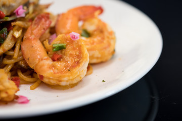 Spaghetti with seafood on a plate