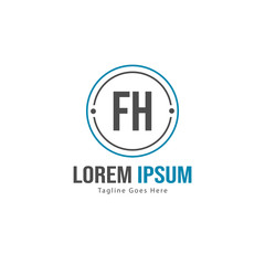 Initial FH logo template with modern frame. Minimalist FH letter logo vector illustration