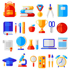 School and education icons, symbols, objects set.