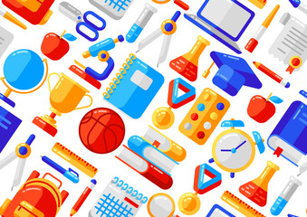 School seamless pattern with education icons and symbols.