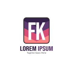 Initial FK logo template with modern frame. Minimalist FK letter logo vector illustration