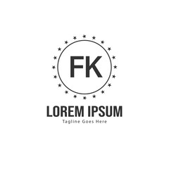 Initial FK logo template with modern frame. Minimalist FK letter logo vector illustration