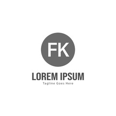 Initial FK logo template with modern frame. Minimalist FK letter logo vector illustration