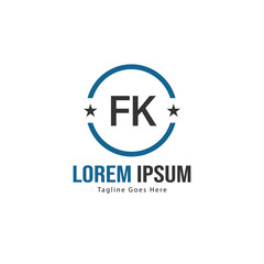 Initial FK logo template with modern frame. Minimalist FK letter logo vector illustration