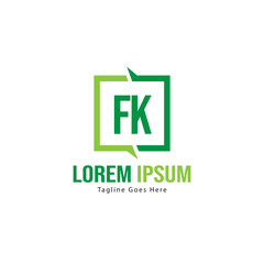 Initial FK logo template with modern frame. Minimalist FK letter logo vector illustration