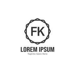 Initial FK logo template with modern frame. Minimalist FK letter logo vector illustration