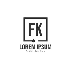 Initial FK logo template with modern frame. Minimalist FK letter logo vector illustration