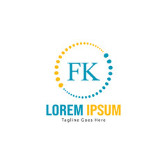 Initial FK logo template with modern frame. Minimalist FK letter logo vector illustration