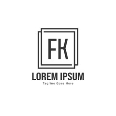 Initial FK logo template with modern frame. Minimalist FK letter logo vector illustration