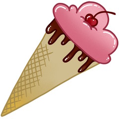 Cartoon waffle ice cream with cherry.