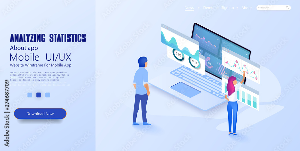 Poster online statistics and data analytics. digital money market. expert team for data analysis, business 