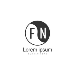 Initial FN logo template with modern frame. Minimalist FN letter logo vector illustration