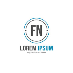 Initial FN logo template with modern frame. Minimalist FN letter logo vector illustration