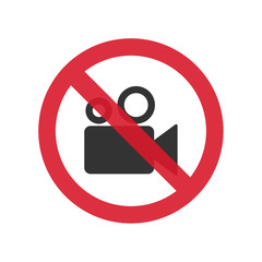 No video cameras sign. No recording red prohibition symbol. Vector illustration