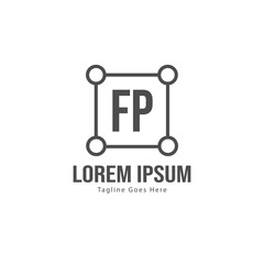 Initial FP logo template with modern frame. Minimalist FP letter logo vector illustration