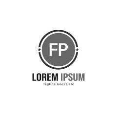 Initial FP logo template with modern frame. Minimalist FP letter logo vector illustration