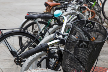 bikes parked in the city, ecological urban transport