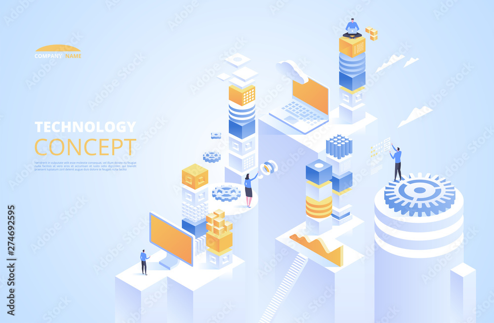 Wall mural technology isometric concept. cryptocurrency and blockchain.
