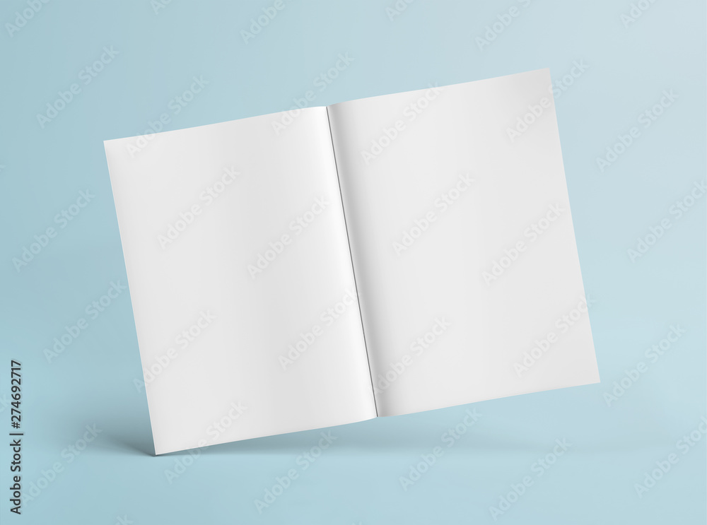 Wall mural blank a4 floating magazine mockup isolated on white background 3d rendering