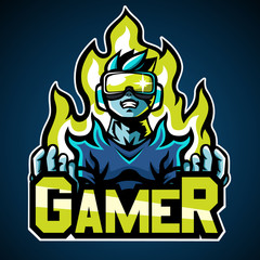 Gamer, Mascot logo, Sticker design, Vector illustration. © ziiinvn