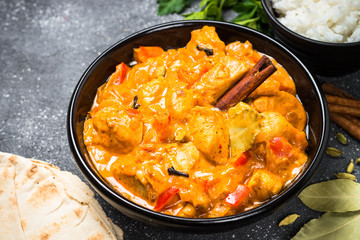 Chicken tikka masala with rice.