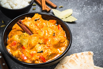 Chicken tikka masala with rice.