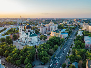Obraz premium Evening summer Voronezh, Annunciation Cathedral, aerial drone view