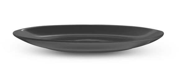 Empty black plate isolated on a white background