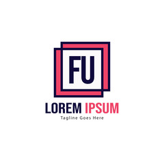 Initial FU logo template with modern frame. Minimalist FU letter logo vector illustration