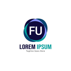 Initial FU logo template with modern frame. Minimalist FU letter logo vector illustration