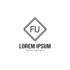 Initial FU logo template with modern frame. Minimalist FU letter logo vector illustration