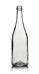 Empty glass bottle for drinks on a white background.