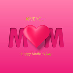 Mother's Day postcard in pink color with the words love you mom