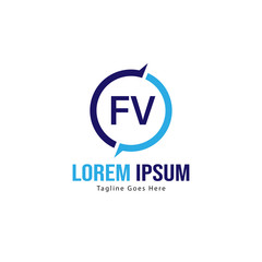Initial FV logo template with modern frame. Minimalist FV letter logo vector illustration