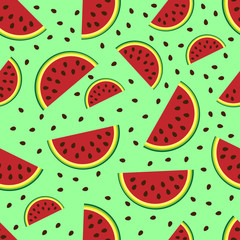 seamless pattern with watermelon slices on a green background