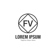 Initial FV logo template with modern frame. Minimalist FV letter logo vector illustration