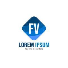 Initial FV logo template with modern frame. Minimalist FV letter logo vector illustration