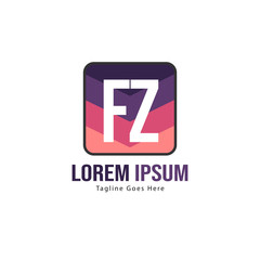 Initial FZ logo template with modern frame. Minimalist FZ letter logo vector illustration