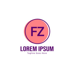 Initial FZ logo template with modern frame. Minimalist FZ letter logo vector illustration
