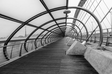 View on the blue hour of the third millennium bridge in Zaragoza, Spain