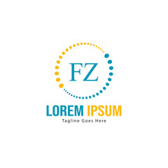 Initial FZ logo template with modern frame. Minimalist FZ letter logo vector illustration