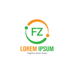 Initial FZ logo template with modern frame. Minimalist FZ letter logo vector illustration