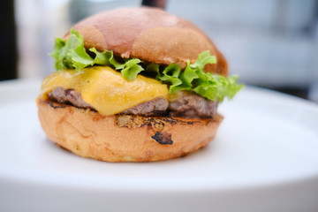 Burger serving in the restaurant