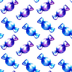 Candy pattern in cartoon style on white background for design, fabric or print