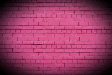 Naklejka na ściany i meble Pink brick wall background with dark vignette.
