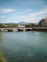 Fototapeta na wymiar Historical bridge of San Sebastian on a sunny summer day