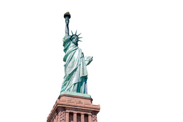 Fototapeta premium The Statue of Liberty on white background, Lower Manhattan, New York City, Architecture and building with tourist concept, include clipping path,