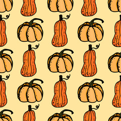 vector autumn seamless pattern with pumpkins
