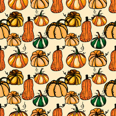 vector autumn seamless pattern with pumpkins