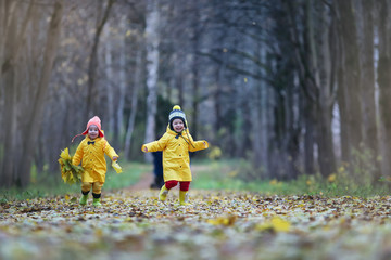 Children are walking in the autumn park